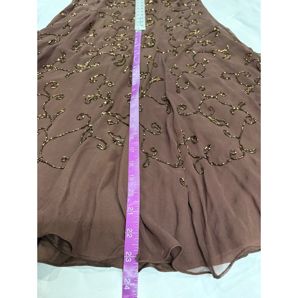 Cassandra Stone Brown 100% Silk Floral Beaded Halter Formal Prom Dress Womens 8 - Picture 9 of 11